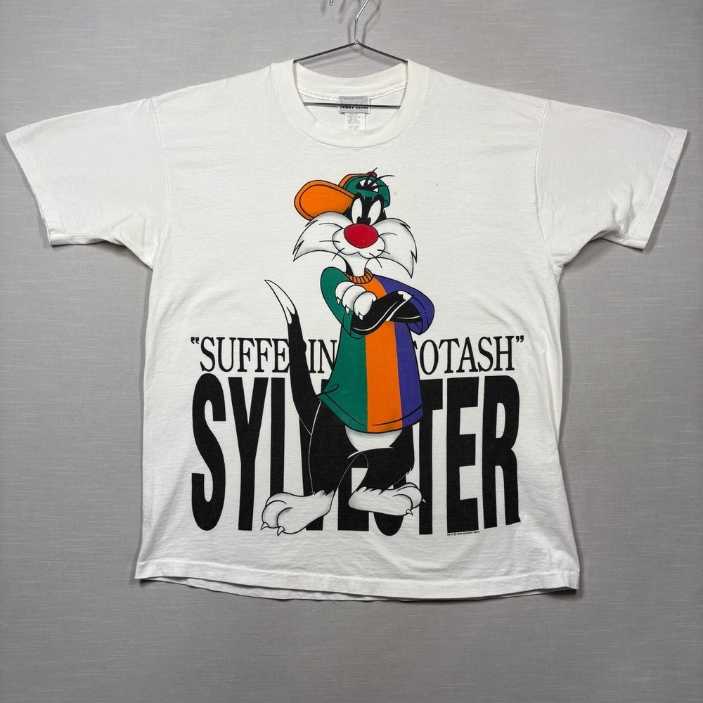Vintage Jerry Leigh Looney Tunes Sylvester T Shirt White XL 90s Stained Distress